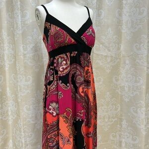 Vibrant Red and Black Paisley Maxi Dress